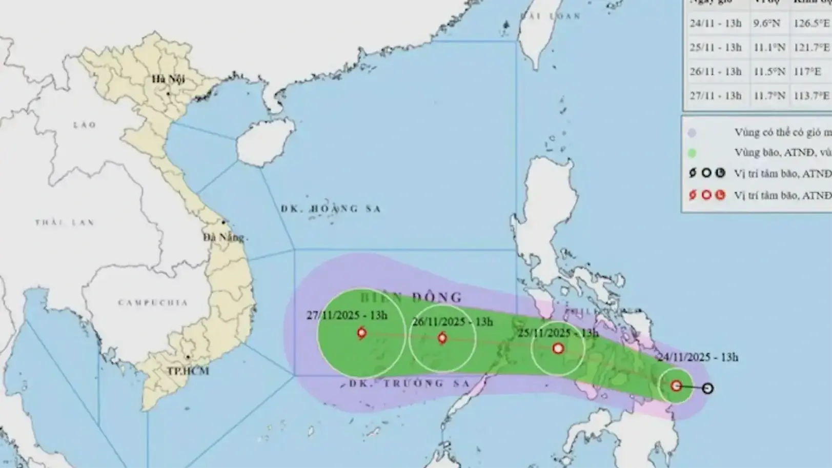 Áp thấp nhiệt đới có thể thành bão số 15 từ 26/11